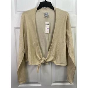 Chico’s Lorelei long sleeved gold cardigan